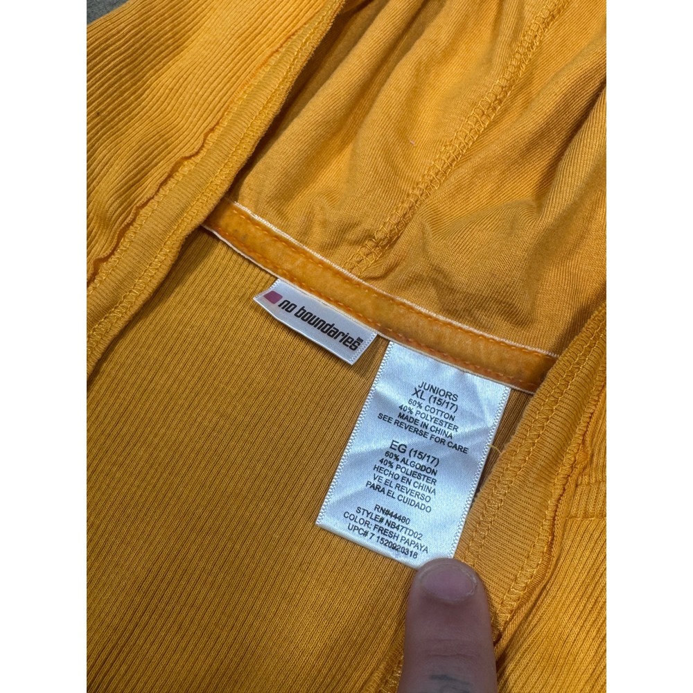 No Boundaries Ribbed Hoodie Fresh Womens XL Papaya Orange V-Neck Tie Front - Picture 2 of 10